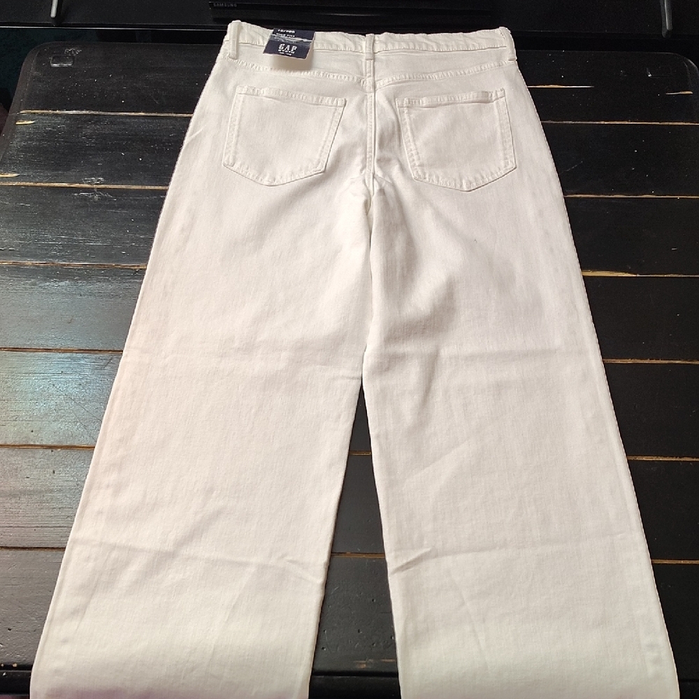 GAP WOMEN'S STUDDED WHITE HIGH RISE WIDE LEG DENIM - Picture 10 of 13